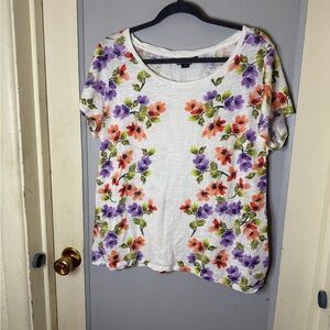 Lands' End Short Sleeve Floral Tee - Multicolor on White